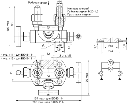 Габаритные размеры клапанного блока БКН3-11