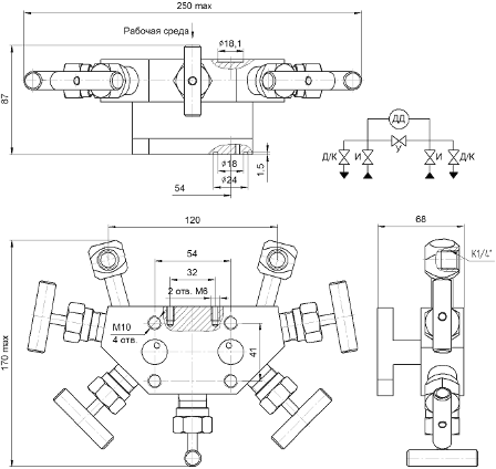 Габаритные размеры клапанного блока БКН5-7-00